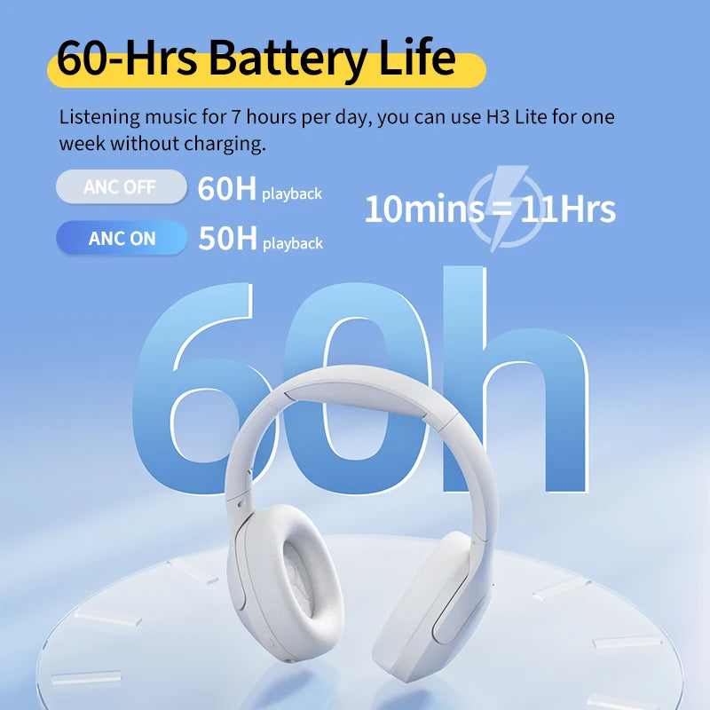 QCY H3 Lite Wireless Bluetooth Active Noise Cancelling Over-Ear Headphones - Direct Headphones