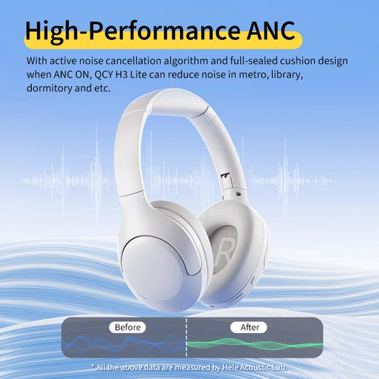 QCY H3 Lite Wireless Bluetooth Active Noise Cancelling Over-Ear Headphones - Direct Headphones