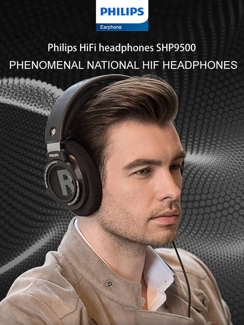 Philips SHP9500/00 Wired HiFi Stereo Over-Ear Headphones - Black - Direct Headphones