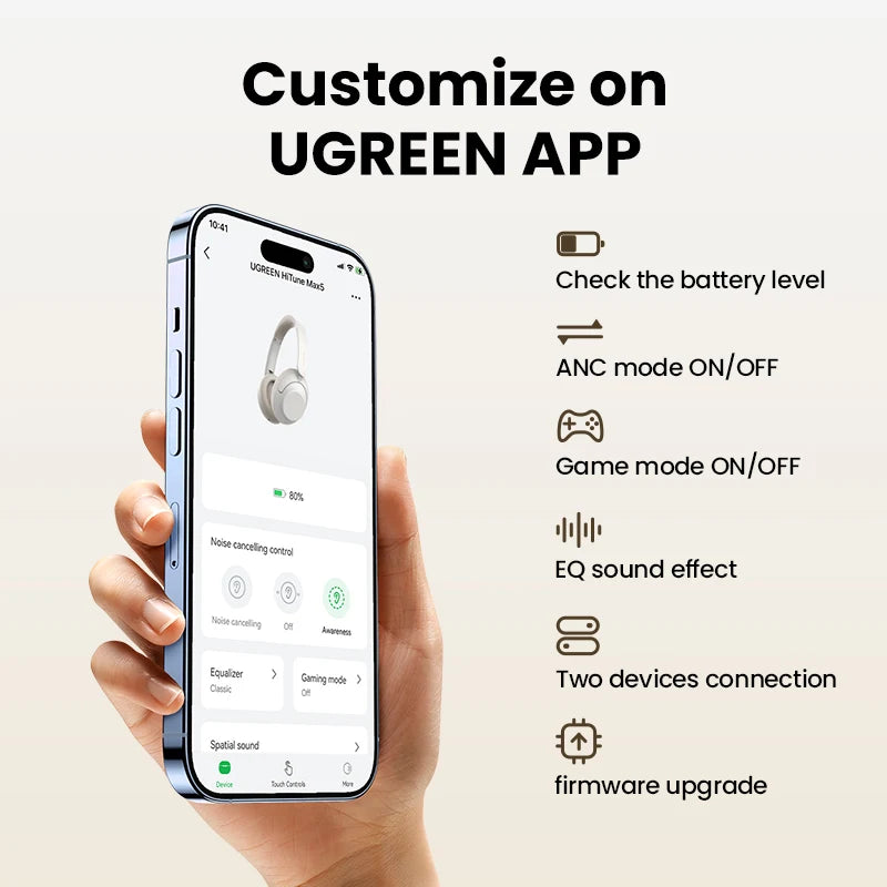 UGREEN HiTune Max5 Wireless Bluetooth Active Noise Cancelling Over-Ear Headphones